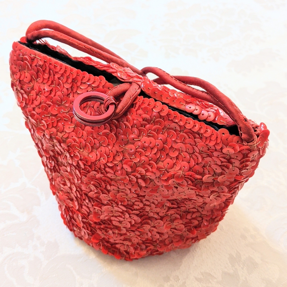 70's Vintage Red Sequin Bag Purse Retro Coquette Girly Evening Party